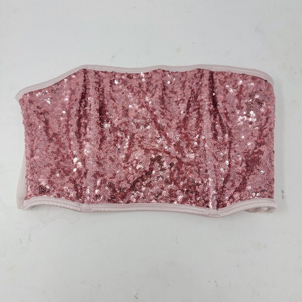 Victoria's Secret Strapless Side Zip Bralette Hot Pink Sequin Mesh Back‎ Large L